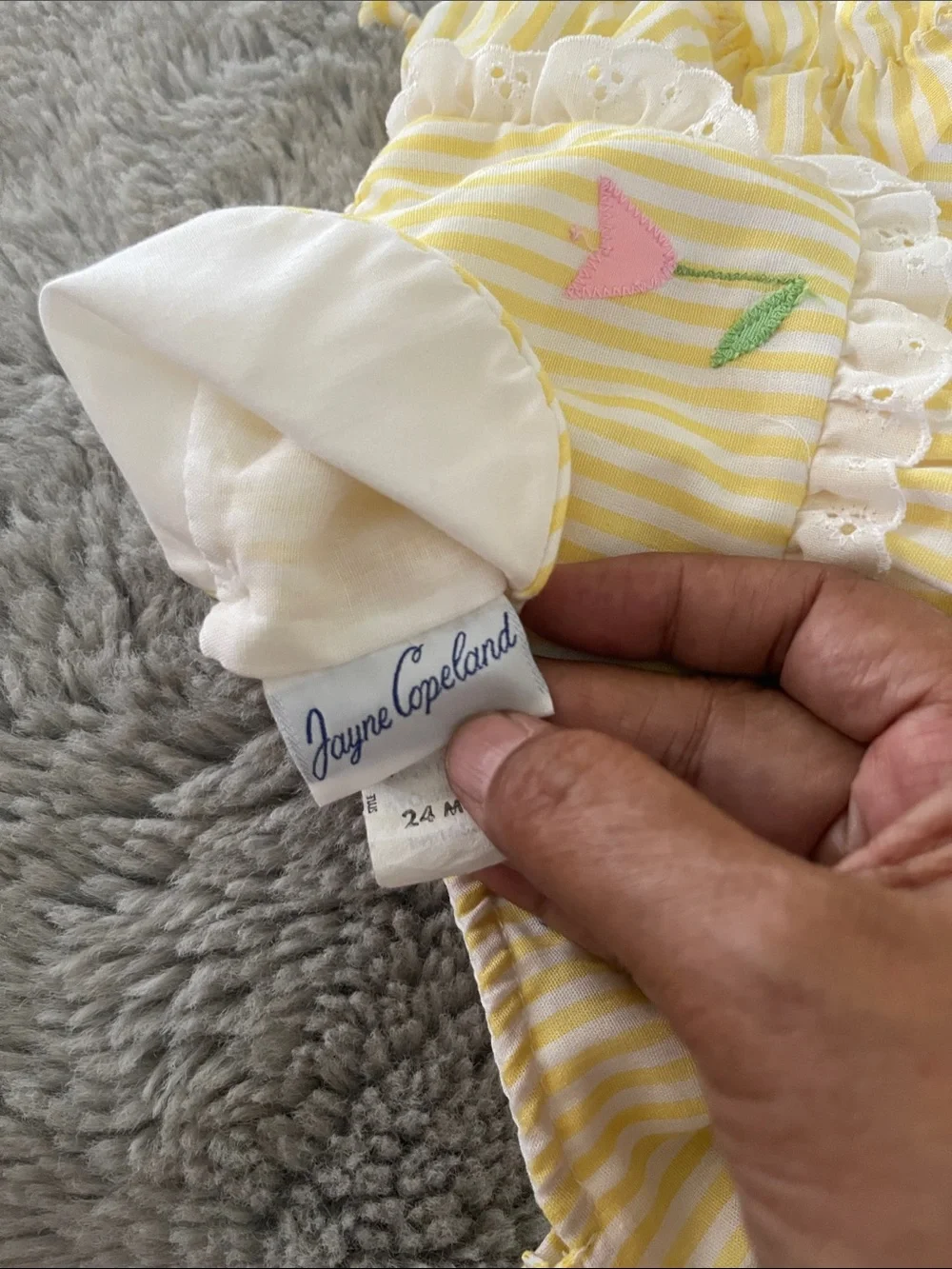 Vintage Yellow Striped Baby Romper with Floral Giraffe Appliqué